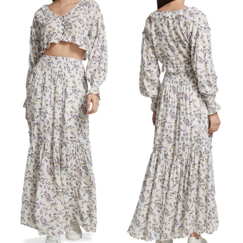 NEW Free People Secret Garden Cottagecore Floral Ruffle Maxi Skirt Set M - Picture 2 of 16